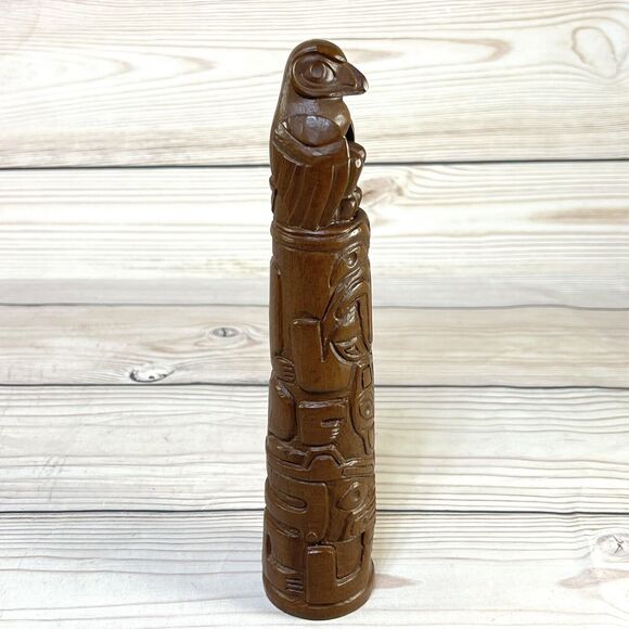 Red Mill 1990 Totem Pole Handcrafted Pecan Resin Wood 9” Tiki Statue Figure VTG - Picture 4 of 12